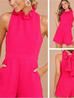 DO+BE Hot Pink Ruffle-Neck Sleeveless Romper - NWOT - LARGE